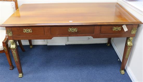 A French Empire style bureau plat with ormolu mounts, W.150cm